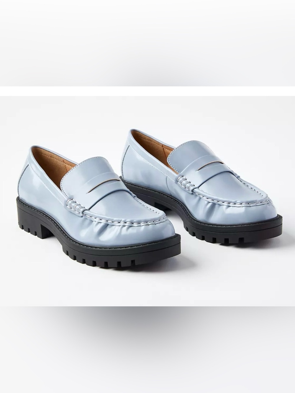 NEW ANN TAYLOR LOFT RAINWASHED BLUE LUG PENNY LOAFERS SHOES SZ 5